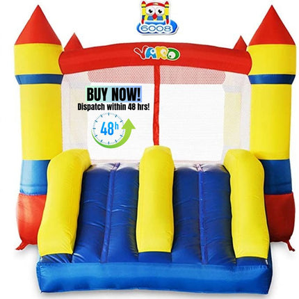 BC23- YARD Bounce House Dual Castle Slide with Air Blower, Four-Sided Protection Net, Inflatable Bounce House for Outdoor Indoor Party, Made of Nylon and Vinyl Extra Thick Bouncing Floor - Likeshoppe 