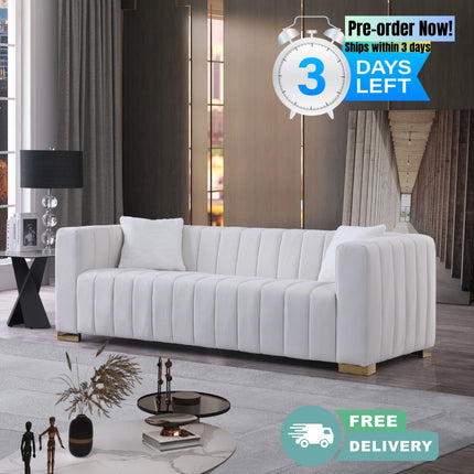 F2- A modern channel sofa take on a traditional Chesterfield,White color,3 seater - Likeshoppe 