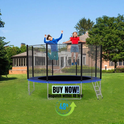 BA51-10' Round Trampoline Combo Bounce Jump Trampoline With Safety Enclosure And Spring Pad - Likeshoppe 