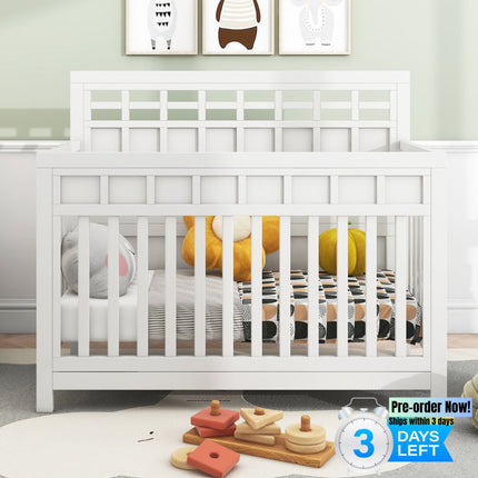 AO5- Certified Baby Safe Crib, Pine Solid Wood, Non-Toxic Finish, Snow White - Likeshoppe 