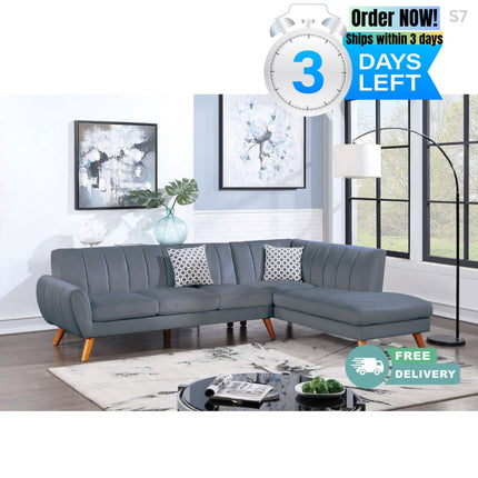 S7- Contemporary 2-Pcs Sectional Set Living Room Furniture Dark Gray Velvet Couch Left Facing Sofa, Right Facing Chaise Plush Cushion - Likeshoppe 