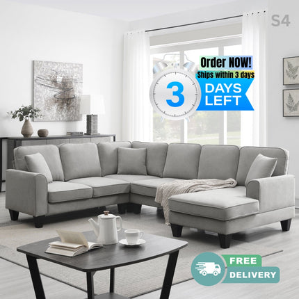 S4- 108*85.5" Modern U Shape Sectional Sofa, 7 Seat Fabric Sectional Sofa Set with 3 Pillows Included for Living Room, Apartment, Office,3 Colors - Likeshoppe 