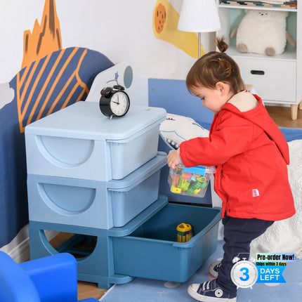 AU6- 3 Tier Kids Storage Unit Dresser Tower with Drawers Chest Toy Organizer for Bedroom Nursery Kindergarten Living Room for Boys Girls Toddlers, Blue - Likeshoppe 