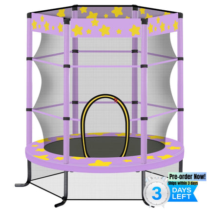 BA18- 55 Inch Kids Trampoline with Safety Enclosure Net, 4.5FT Outdoor Indoor Trampoline for Kids (Purple) - Likeshoppe 