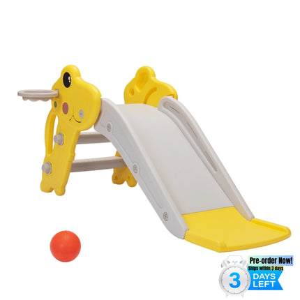 BB4- Kids Slide, Freestanding Toddler Climber with Basketball Hoop for Indoor and Outdoor Play, Yellow+Gray - Likeshoppe 