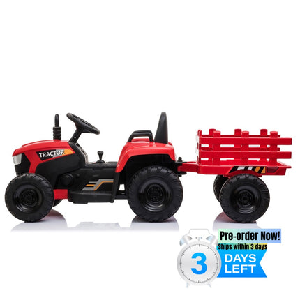 BH10-12V Kids Ride On Tractor with Trailer, Battery Powered Electric Car w/ Music, USB, Music, LED Lights, Vehicle Toy for 3 to 6 Ages, Red - Likeshoppe 