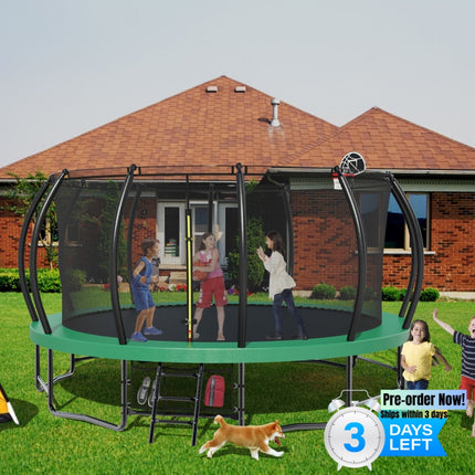 BA34- 15FT Trampoline with Basketball Hoop - Recreational Trampolines with Ladder ,Shoe Bag and Galvanized Anti-Rust Coating - Likeshoppe 