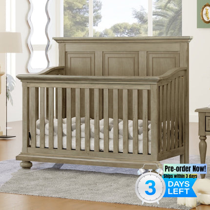 A015- Traditional Farmhouse Style 4-in-1 Full Size Convertible Crib - Converts to Toddler Bed, Daybed and Full-Size Bed, Stone Gray - Likeshoppe 