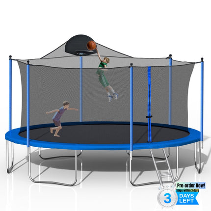 BA45- 14FT Trampoline for Adults & Kids with Basketball Hoop, Outdoor Trampolines w/Ladder and Safety Enclosure Net for Kids and Adults - Likeshoppe 