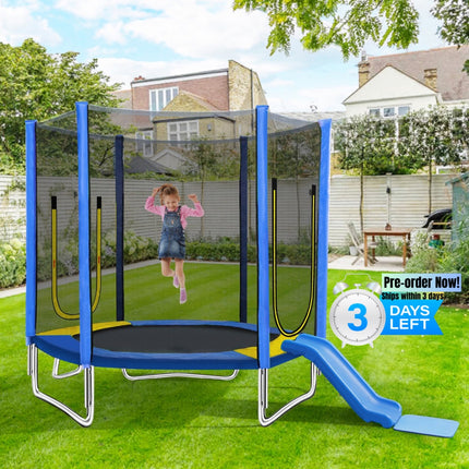 BA3- 7FT Trampoline for Kids with Safety Enclosure Net, Slide and Ladder, Easy Assembly Round Outdoor Recreational Trampoline - Likeshoppe 