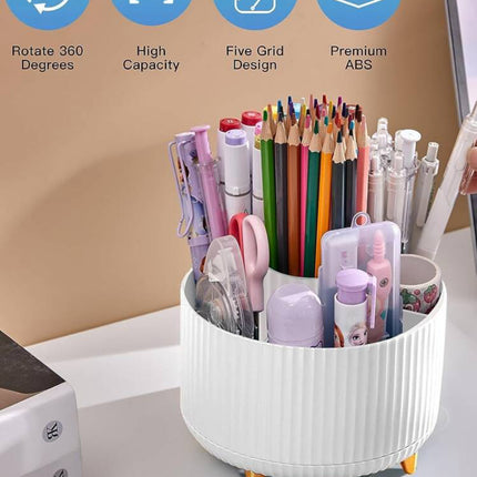 1A- Likeshoppe’s 360 Degree Rotating Makeup Storage Round Pencil Holder Desk Organizers with 5 Slots Desktop Dresser Office. - Likeshoppe 