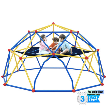 BB7- 10ft Geometric Dome Climber Play Center, Kids Climbing Dome Tower with Hammock, Rust & UV Resistant Steel Supporting 1000 LBS - Likeshoppe 