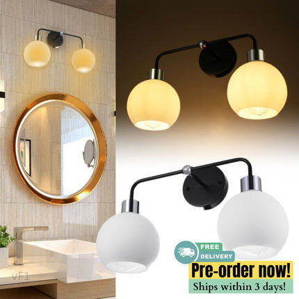 VF1- Vanity Light Fixtures 2 Frosted Globe Shade Matte Black+Silver Home Decoration - Likeshoppe 