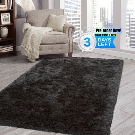 AQ21- Shag Charcoal Area Rug 5x8 - Likeshoppe 