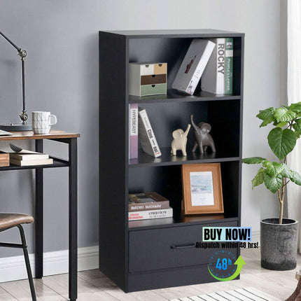 AT23- 4-Tier Storage Bookcase with Open Shelves Drawer and Anti-toppling Device - Likeshoppe 