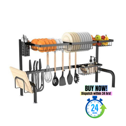 DL3-Adjustable Over Sink Dish Drying Rack with Hooks - Likeshoppe 