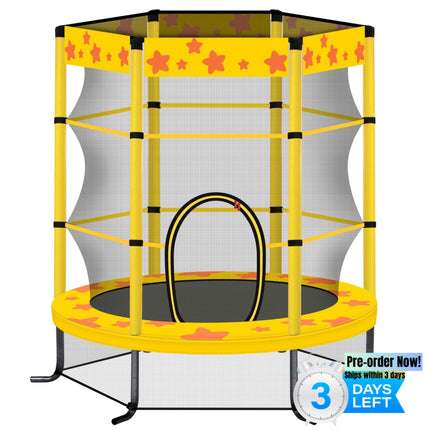 BA17- 55 Inch Kids Trampoline with Safety Enclosure Net, 4.5FT Outdoor Indoor Trampoline for Kids (Yellow) - Likeshoppe 