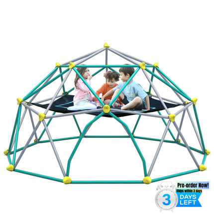 BB8- 10ft Geometric Dome Climber Play Center, Kids Climbing Dome Tower with Hammock, Rust & UV Resistant Steel Supporting 1000 LBS - Likeshoppe 