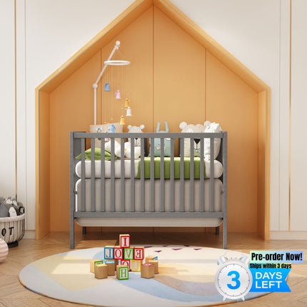 A02- Synergy,5-In-1 Convertible Crib, Converts from Baby Crib to Toddler Bed, Fits Standard Full-Size Crib Mattress ,Easy to Assemble 53*29*9 Inches-STORM GREY - Likeshoppe 