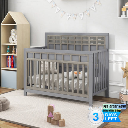 A023- Certified Baby Safe Crib, Pine Solid Wood, Non-Toxic Finish, Gray - Likeshoppe 