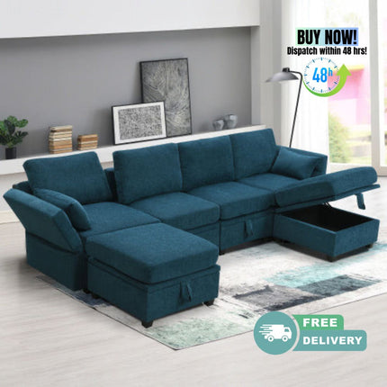 109*54.7\" Chenille Modular Sectional Sofa,U Shaped Couch with Adjustable Armrests and Backrests,6 Seat Reversible Sofa Bed with Storage Seats for Living Room, Apartment,2 Colors - Likeshoppe 