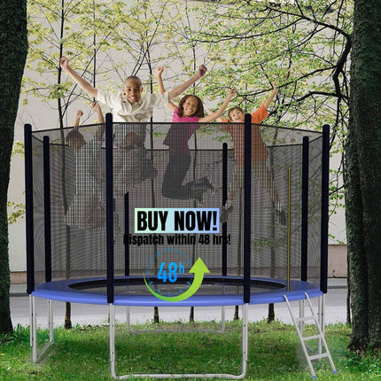 BA52- 12 FT Trampoline For Kids And Family Outdoor Trampoline With Safety Enclosure Net, Ladder And Spring Cover - Backyard Bounce Jump Have Fun - Likeshoppe 