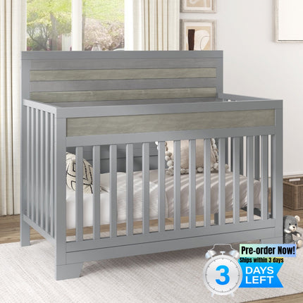 AO17- Certified Baby Safe Crib, Pine Solid Wood, Non-Toxic Finish, Gray - Likeshoppe 