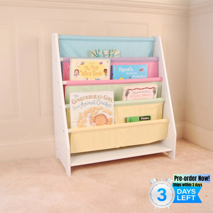 AT19- Kids Funnel Charlie White Kids Wooden Canvas Sling Magazine Bookcase - Likeshoppe 