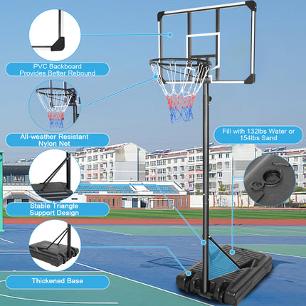 BG7- Portable Basketball Hoop & Goal Basketball Stand Height Adjustable 6.2-8.5ft with 35.4Inch Transparent Backboard & Wheels for Youth Teenagers Outdoor Indoor Basketball Goal Game Play - Likeshoppe 