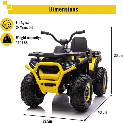 BH28-12V Kids Electric 4-Wheeler ATV Quad Ride On Car with LED Light, Music, Horn, USB/TF/MP3 - Likeshoppe 