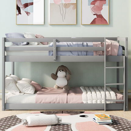 AS29- Twin over Twin Floor Bunk Bed with Ladder - Likeshoppe 