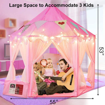 BE1- Outdoor Indoor Portable Folding Princess Castle Tent Kids Children Funny Play Fairy House Kids Play Tent(Warm LED Star Lights) - Likeshoppe 