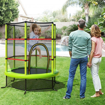 BA49- 55 Inch Kids Recreational Trampoline Bouncing Jumping Mat with Enclosure Net - Likeshoppe 