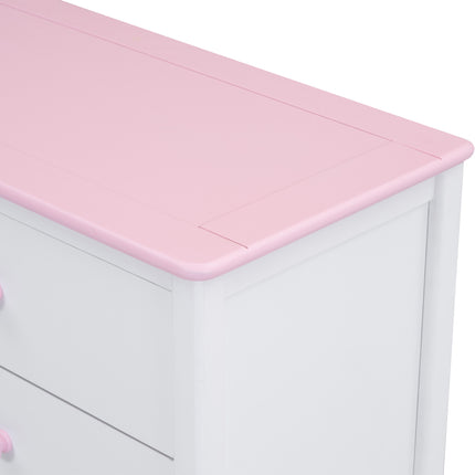 AU8- Wooden Storage Dresser with 6 Drawers,Storage Cabinet for kids Bedroom,White+Pink - Likeshoppe 