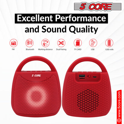 CC25- 4" Portable Bluetooth Speaker Outdoor Wireless Mini 40W with Loud Stereo and Booming Bass, USB, FM, 10H Playtime, LED Party Lights, Water Resistant 5 Core - BLUETOOTH 13R - Likeshoppe 