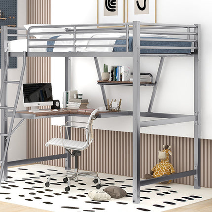 AS16- Twin Size Loft Metal&MDF Bed with Desk and Shelf - Likeshoppe 