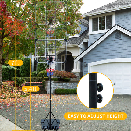 BG8- Portable Basketball Hoop Stand w/Wheels for Kids Youth Adjustable Height 5.4ft - 7ft Use for Indoor Outdoor Basketball Goals Play Set - Likeshoppe 