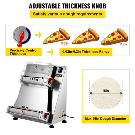 BS1- Pizza Dough Roller Sheeter, Max 16" Automatic Commercial Dough Roller Sheeter, 370W Electric Pizza Dough Roller Stainless Steel, Suitable for Noodle Pizza Bread and Pasta Maker Equipment - Likeshoppe 