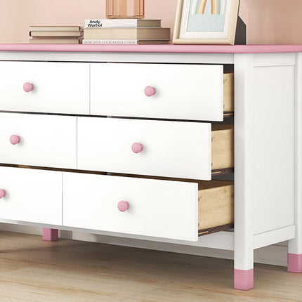 AU8- Wooden Storage Dresser with 6 Drawers,Storage Cabinet for kids Bedroom,White+Pink - Likeshoppe 