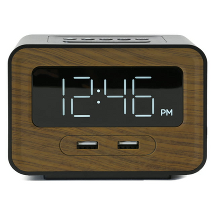 CH13- Lumoday Dual USB Charging Station Digital Alarm Clock (Black/Wood) - Likeshoppe 