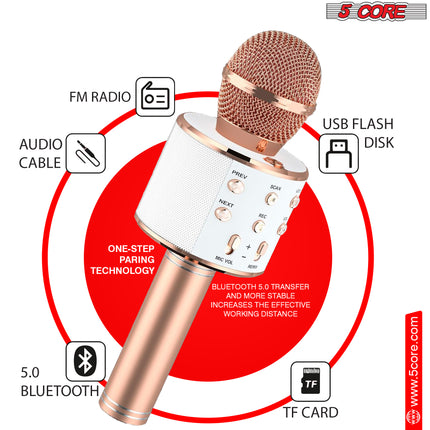 CC22- 5 Core Karaoke Wireless Microphones Bluetooth • w Stereo Mic Speaker • Portable Recording Microfono Inalambrico • SD Card & USB • Gifts Music Toys for Kids and Adults All Age- WM SPK COPPER - Likeshoppe 