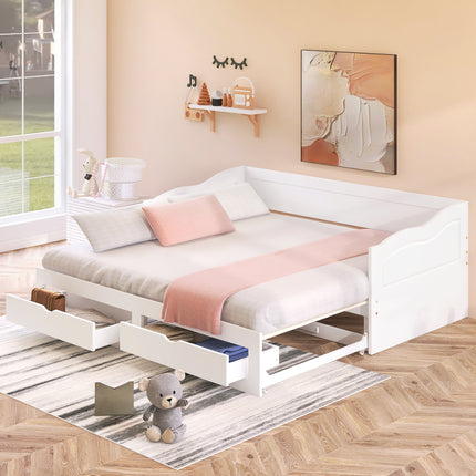 AS34- Wooden Daybed with Trundle Bed and Two Storage Drawers , Extendable Bed Daybed,Sofa Bed with Two Drawers - Likeshoppe 