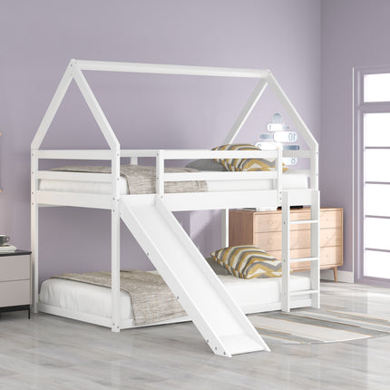 AS33- Twin Size Bunk House Bed with Slide and Ladder - Likeshoppe 