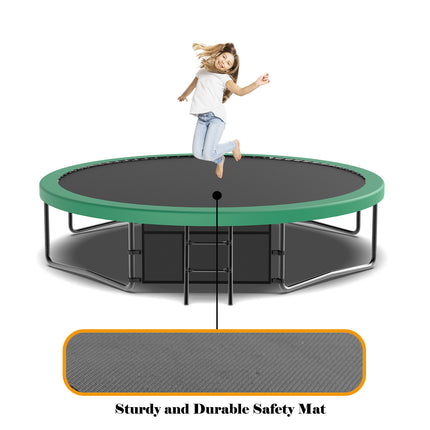 BA35- 14FT Recreational Kids Trampoline with Safety Enclosure Net & Ladder, Outdoor Recreational Trampolines - Likeshoppe 