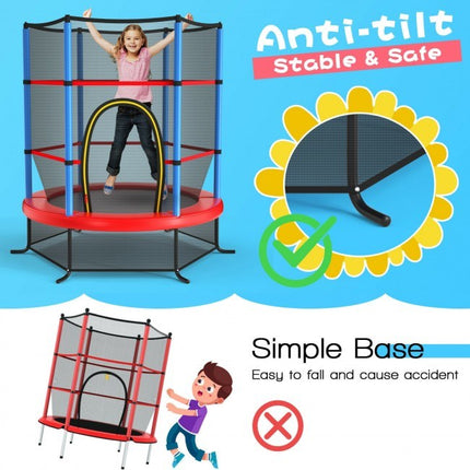 BA49- 55 Inch Kids Recreational Trampoline Bouncing Jumping Mat with Enclosure Net - Likeshoppe 