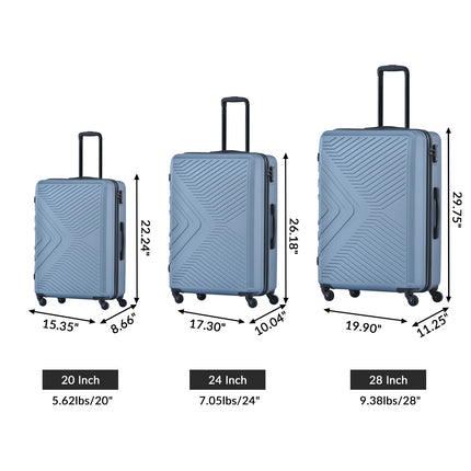 CA1- 3 Piece Luggage Sets ABS Lightweight Suitcase with Two Hooks;  Spinner Wheels;  TSA Lock;  (20/24/28)