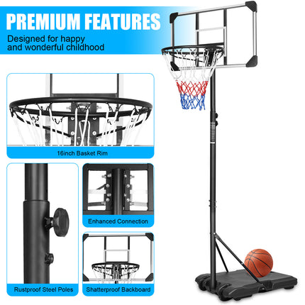 BG4-Portable Basketball Goal System with Stable Base and Wheels, use for Indoor Outdoor teenagers youth height adjustable 5.6 to 7ft Basketball Hoop 28 Inch Backboard - Likeshoppe 