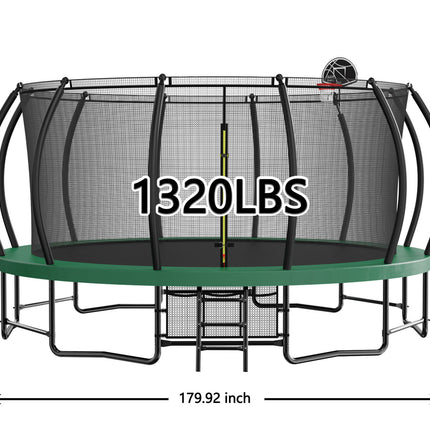 BA34- 15FT Trampoline with Basketball Hoop - Recreational Trampolines with Ladder ,Shoe Bag and Galvanized Anti-Rust Coating - Likeshoppe 