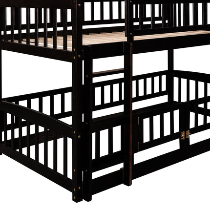 AS25- Bunk Bed with Slide; Twin Over Twin Low Bunk Bed with Fence and Ladder for Toddler Kids Teens - Likeshoppe 