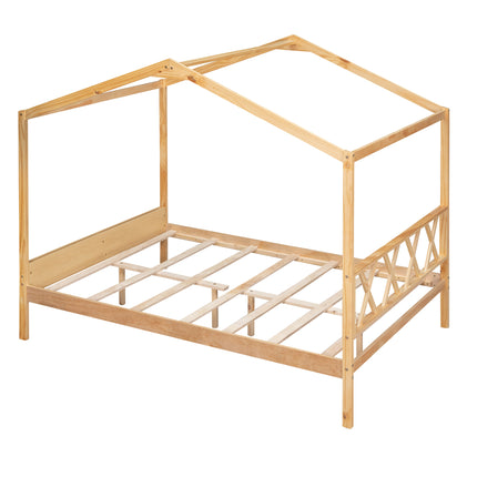 AS27- Full Size Wood House Bed with Storage Space - Likeshoppe 